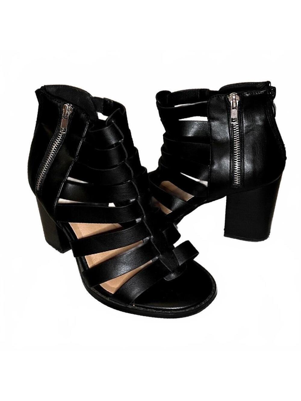 Torrid Black Strappy Block Heel Sandals Size 8WW Extra Wide